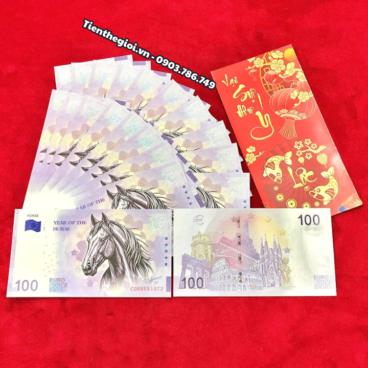 Combo 20 tờ Tiền Lì Xì 100 Euro Hình Con Ngựa 2026